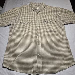 Mens Woolrich Brown Plaid Flannel Short Sleeved Shirt Size L